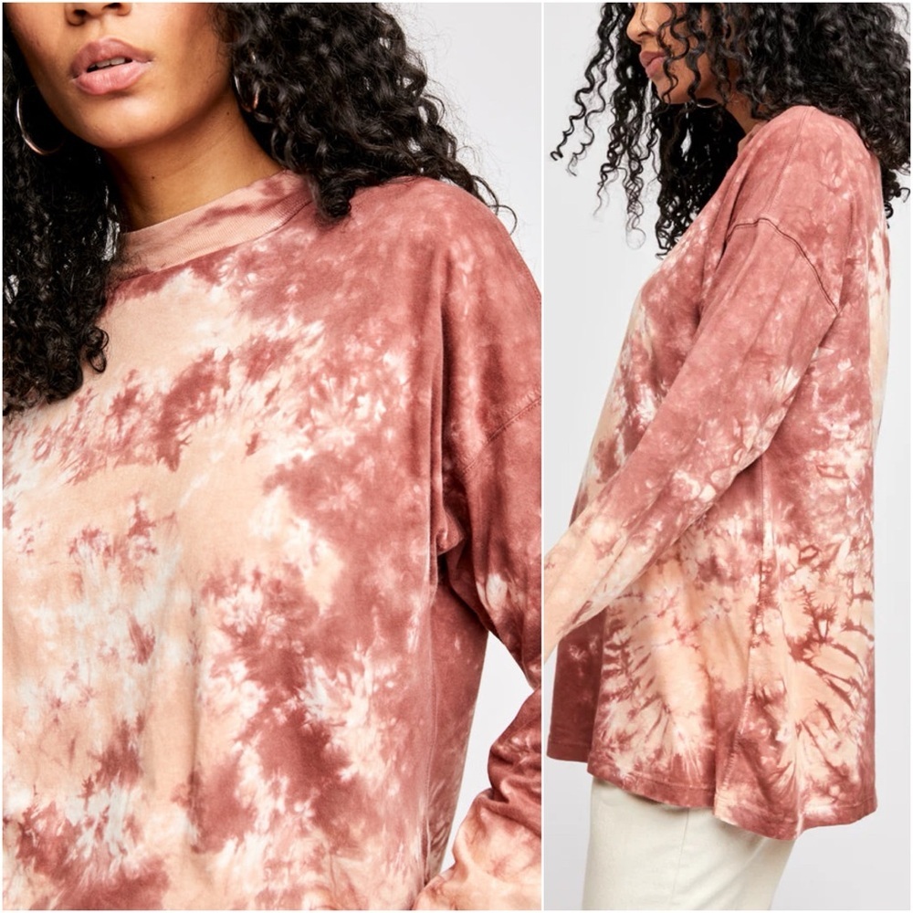 Free People We The Free Tie-Dye Long Sleeve Oversized T-Shirt Top XS